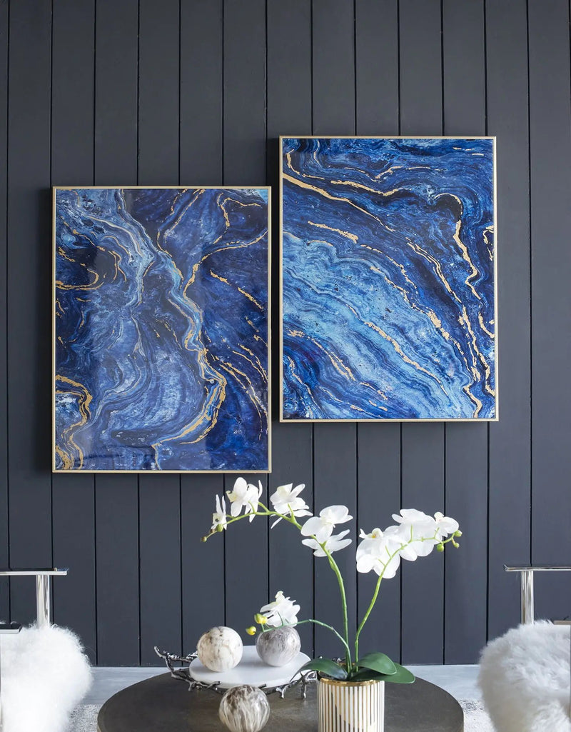 Framed Art Panels, Unique Marbled Design (Set of 2) - Blue by HouseOfZazla