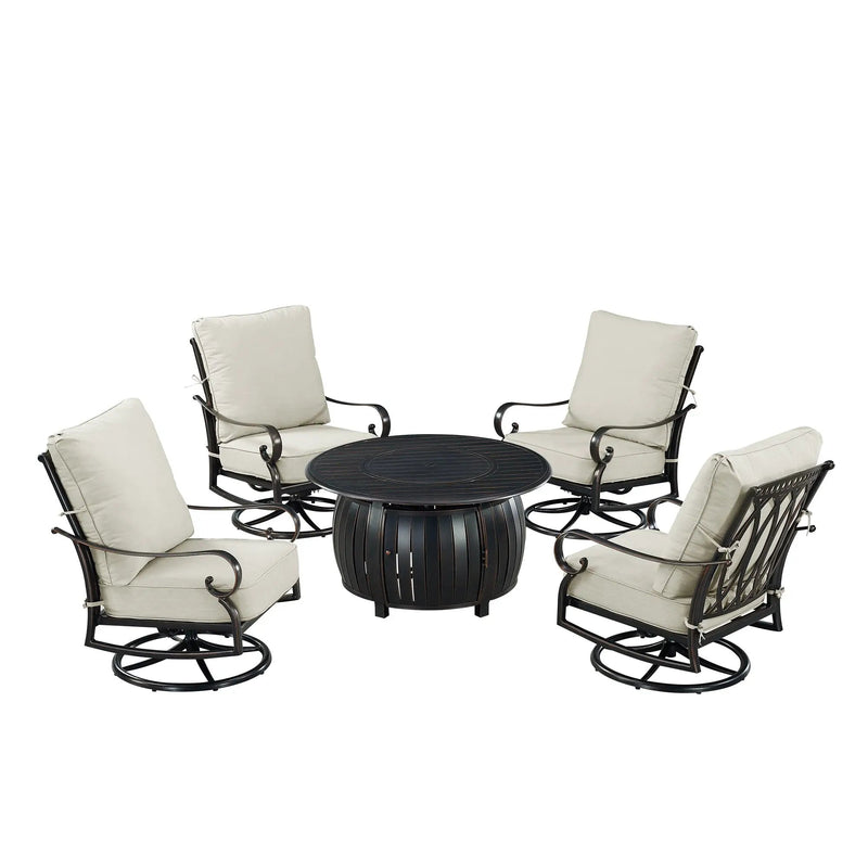 Black Aluminum Fire Table Set with Four Club Chairs by Sharicks