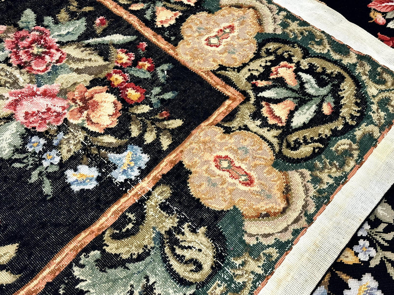 Palace Size Needlepoint Rug 12x16, Black and Colorful, Floral Panel, Handmade Oversized Wool Needlepoint Carpet, Rare by Jewel Rugs