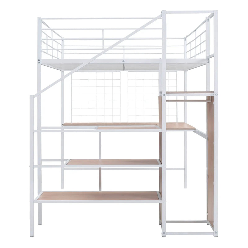 Loft Bed With Desk And Grid, Stylish Frame With Lateral Storage Ladder And Wardrobe by HouseOfZazla