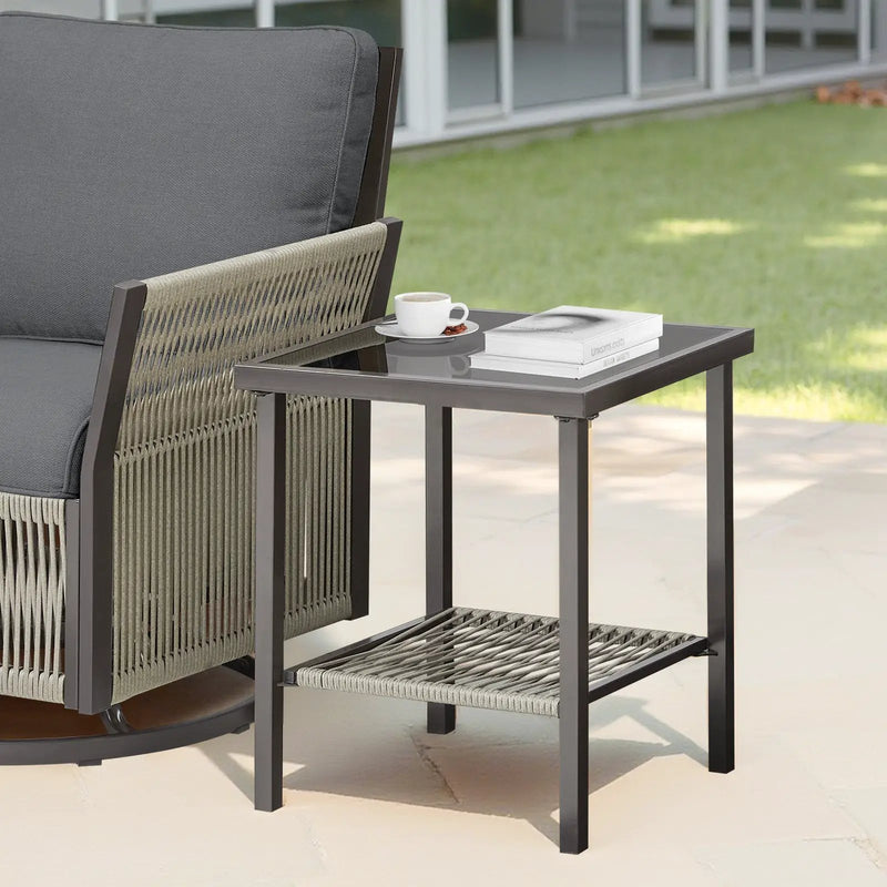 Outdoor Wicker Side Table 22x18x18 Inch All-Weather Rattan by HouseOfZazla