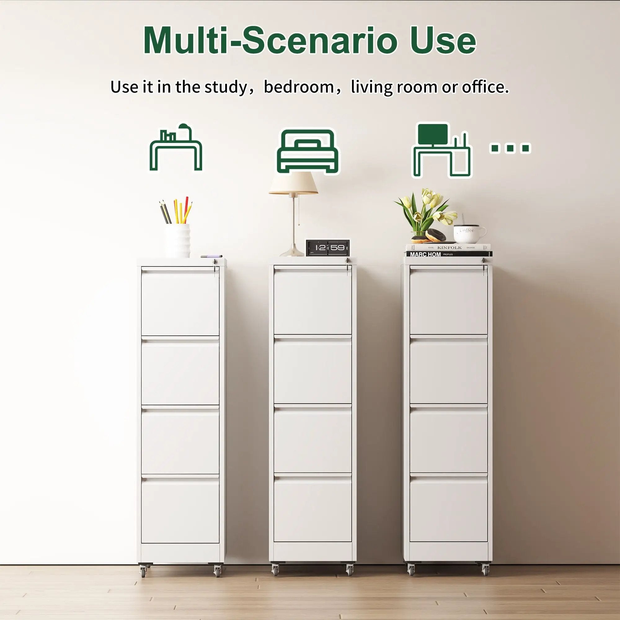 Drawer Metal Locking Vertical File Cabinet With Wheels Heavy Duty Lockable Storage by Unique Piece Furniture