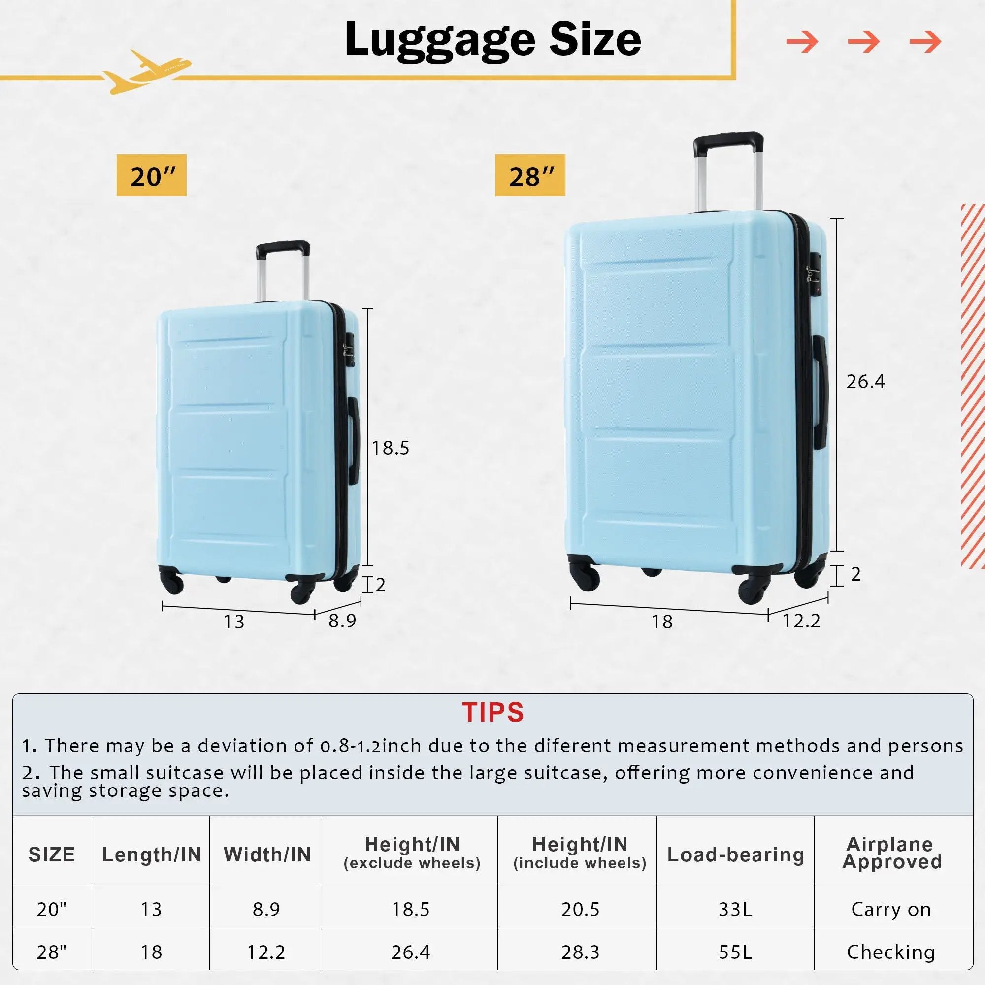 2 Piece Luggage Set With Bags Expanable Spinner Wheels ABS Lightweight Suitcase With Tsa Lock 20" / 28" by HouseOfZazla