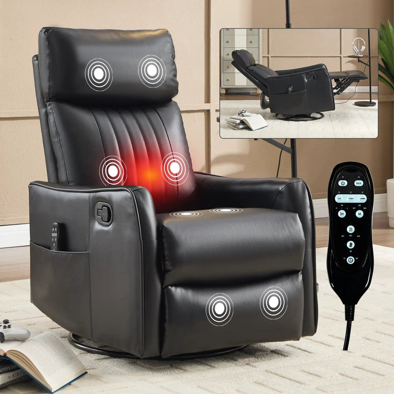 Black Faux Leather Heat Massage Manual Recliner Chair by HouseOfZazla