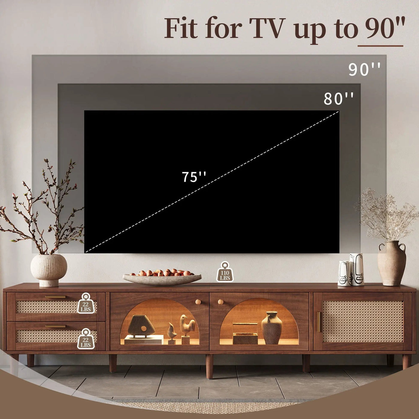 TV Stand With App-Controlled LED Lights, 2 Drawers & Door Storage by HouseOfZazla