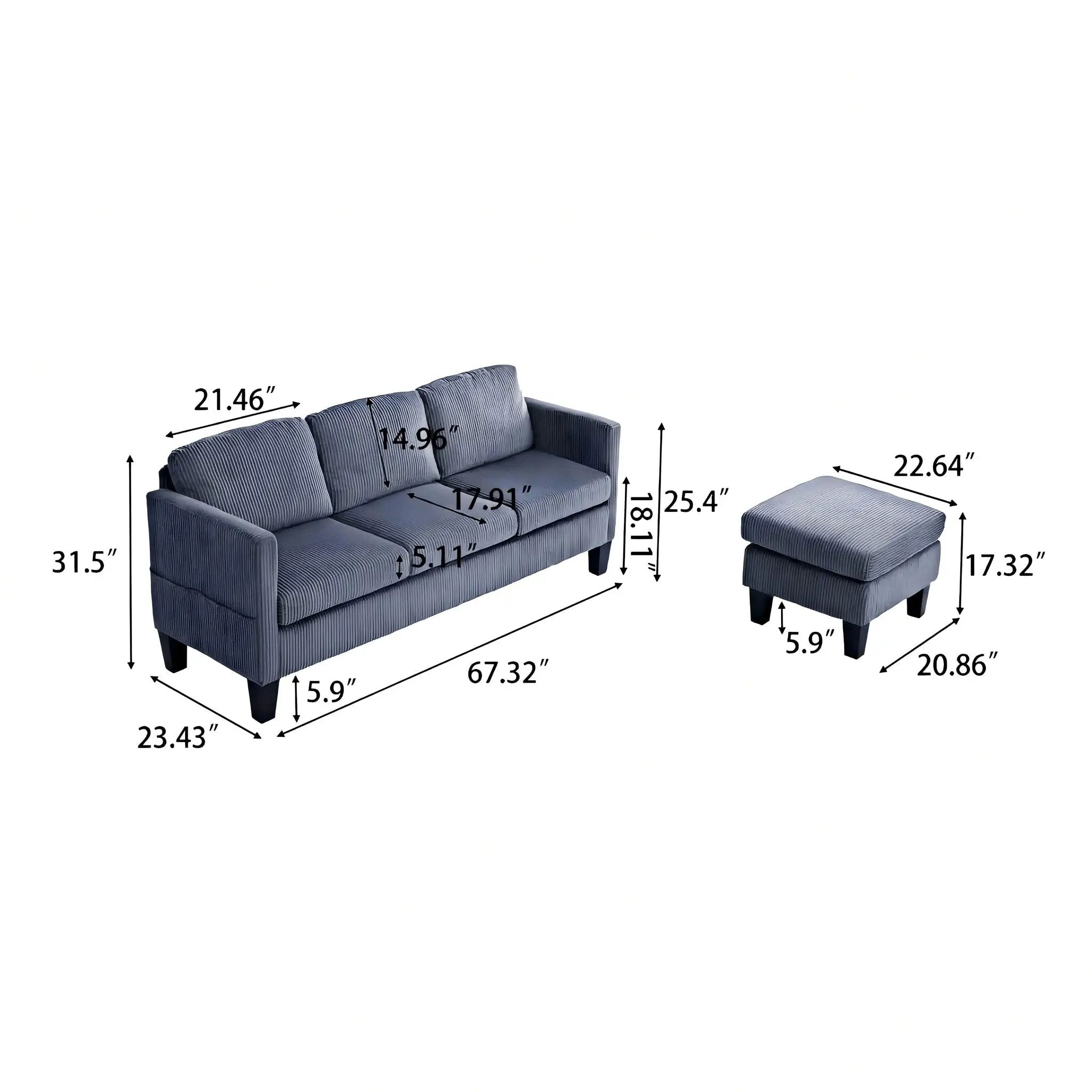 L-Shaped Sectional Sofa With Padded Cashmere, Space Saving Design For Living Rooms & Apartments - Gray by Unique Piece Furniture