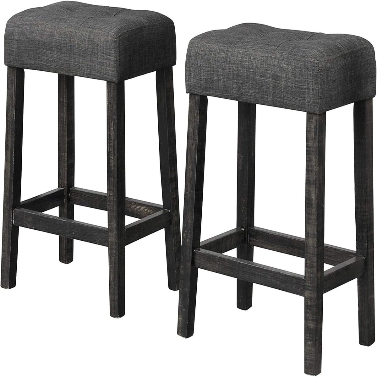 Transitional Backless Counter Stool Set with Upholstered Cushion - Black or Beige, photo 2 of 8