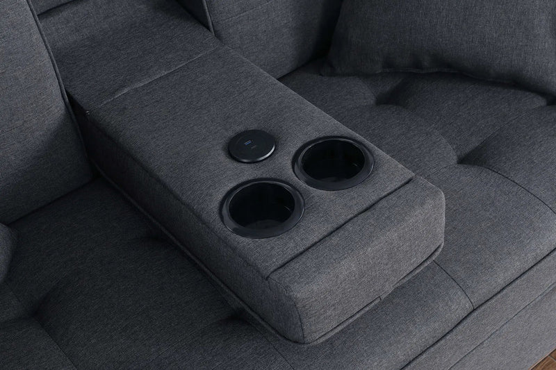 Cody II - Convertible Sleeper Loveseat With Cup Holder, Charging Ports and Pocket - Dark Gray by HouseOfZazla
