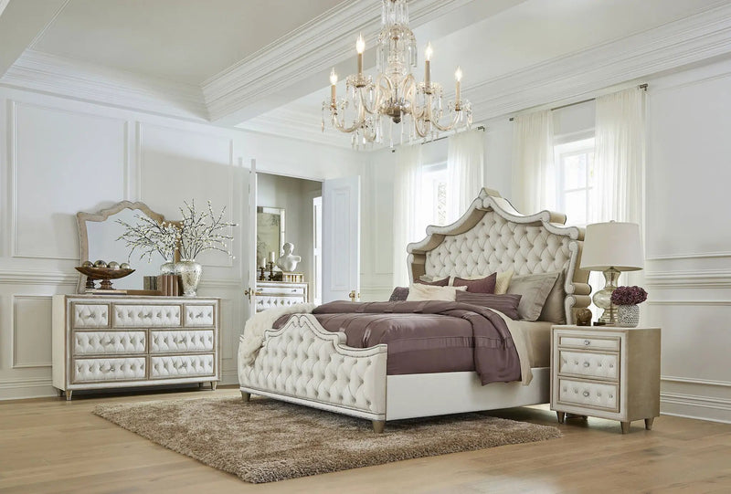 Antonella Upholstered Queen Panel Bed Ivory and Camel by Unique Piece Furniture