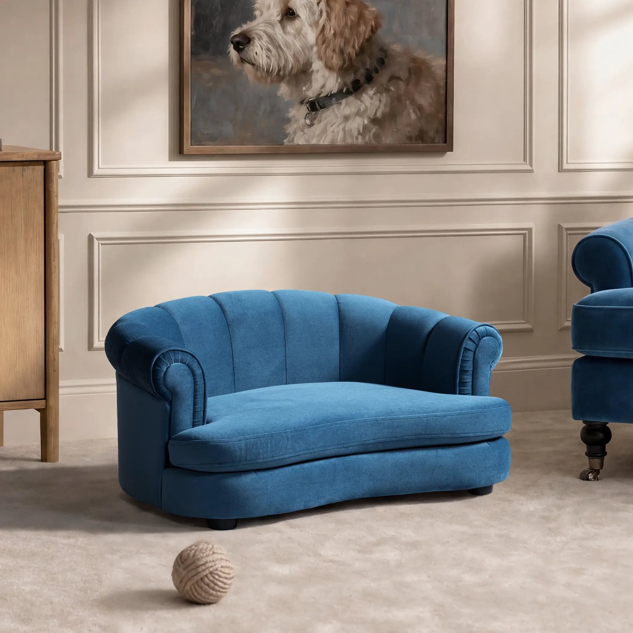 Halle 35.5" Rolled Arm Channel-Tufted Dog Sofa Bed, Medium, Satin by HouseOfZazla