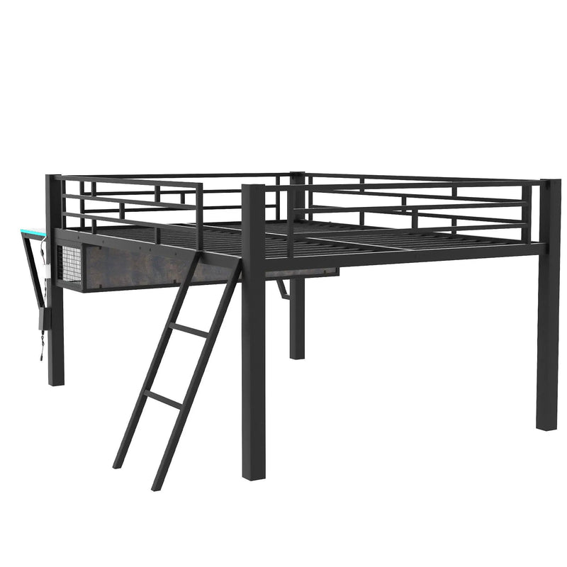 Gaming - Full Size Loft Bed With Desk, LED - Black by HouseOfZazla