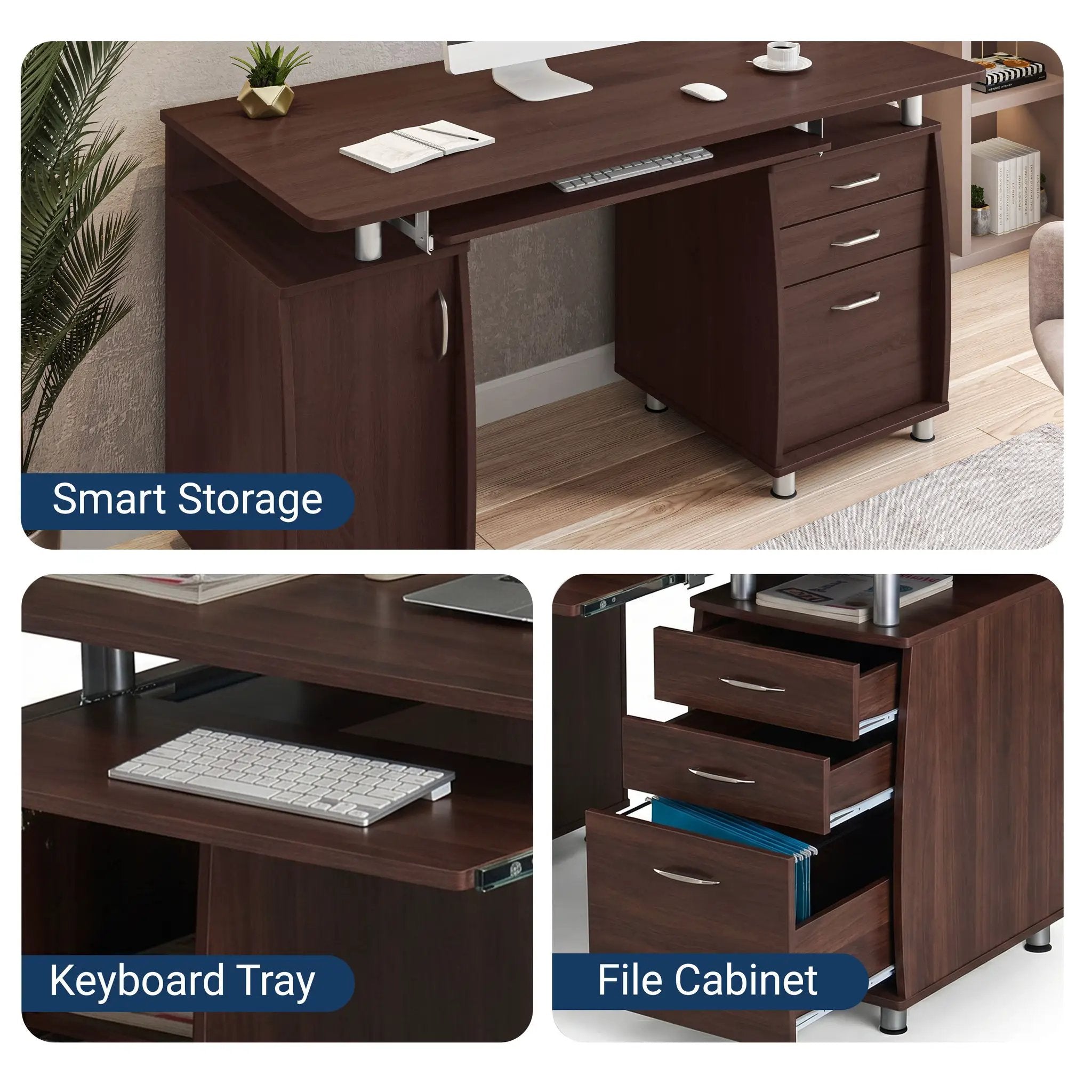 Techni Mobili Complete Workstation Computer Desk with Storage, Chocolate by HouseOfZazla