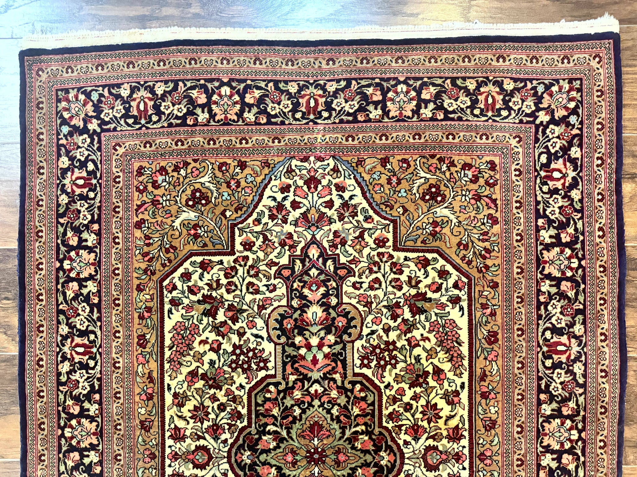 Persian Qum Rug 3.6 x 5, Kork Wool, Very Finely Hand Knotted 325 KPSI, Rare, Semi Antique by Jewel Rugs
