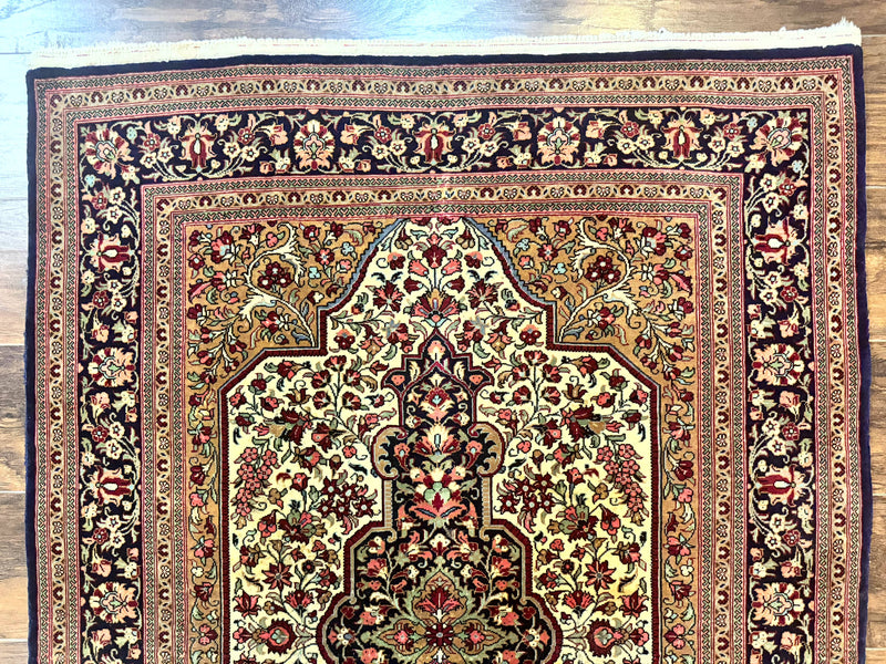 Persian Qum Rug 3.6 x 5, Kork Wool, Very Finely Hand Knotted 325 KPSI, Rare, Semi Antique by Jewel Rugs