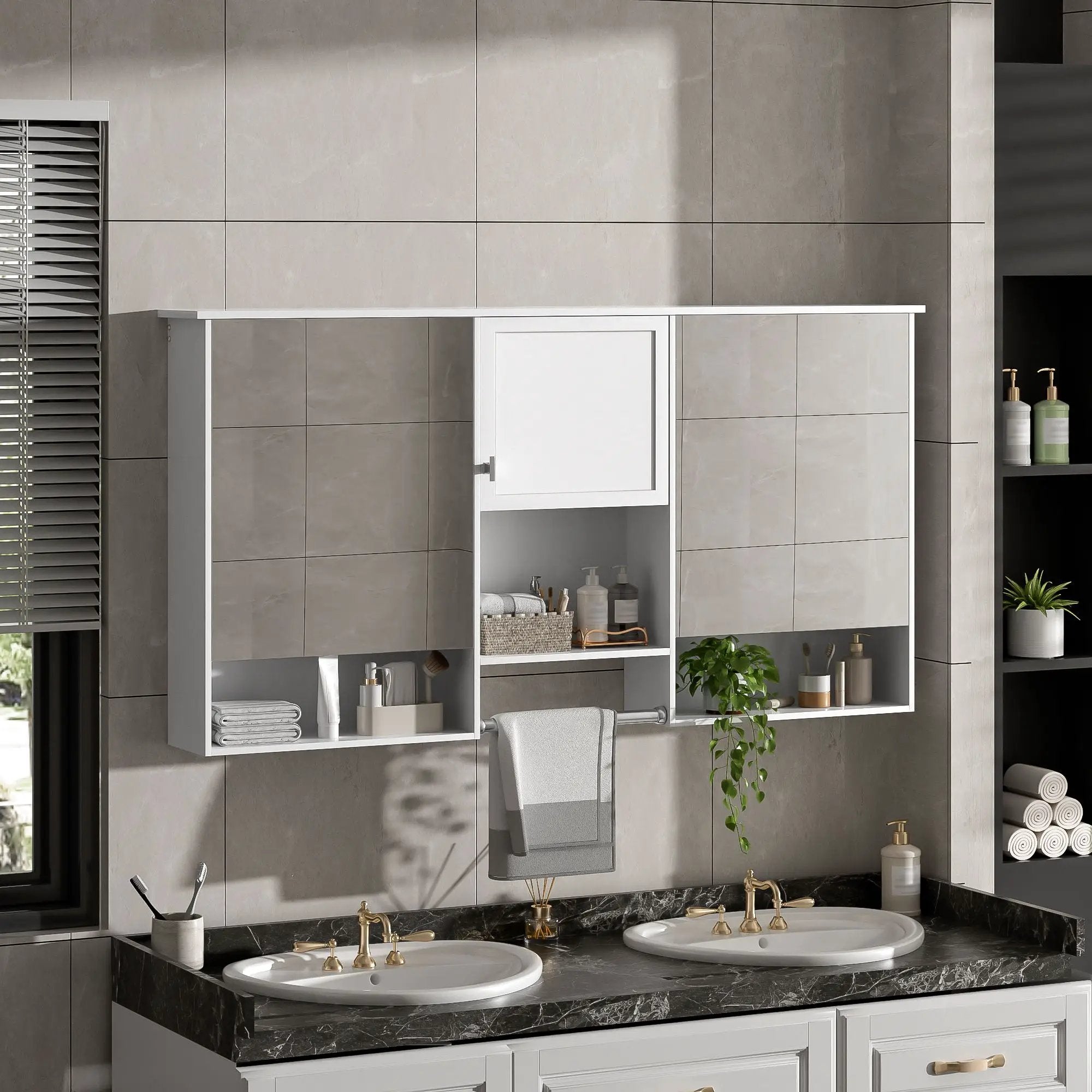 Wall-Mount 3-In-1 Mirror Cabinet With Adjustable Shelf, Soft-Closing Hinges, Rectangular Design - White by Unique Piece Furniture