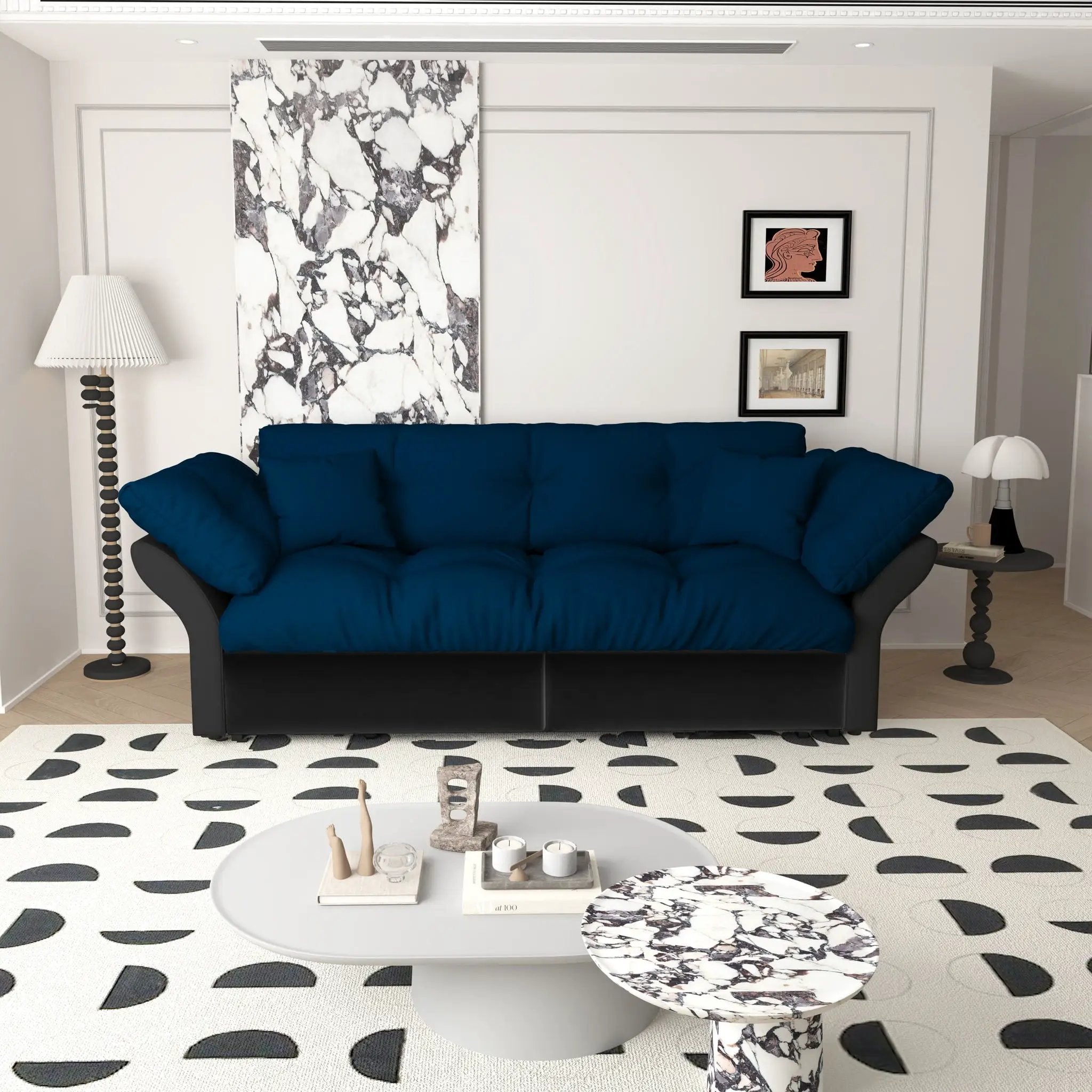 Queen Pull Out, 3 In 1 Convertible Sleeper Tufted Sofa & 2 Soft Pillows by HouseOfZazla