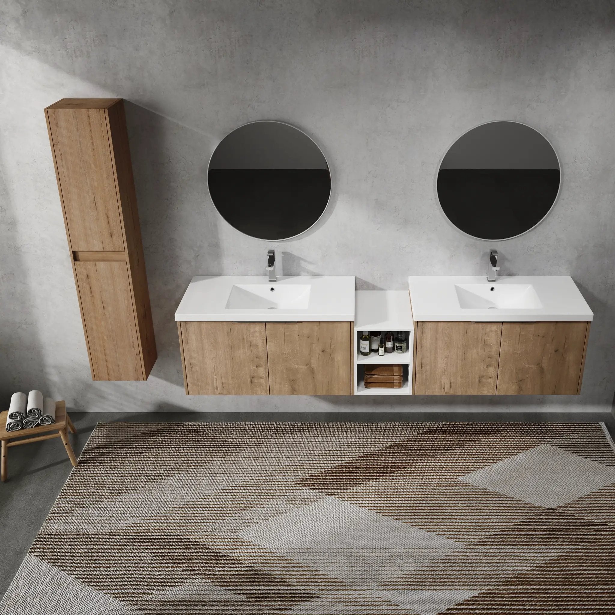 84" Wall-Mounted Bathroom Vanity With Sink and Side Cabinet by HouseOfZazla