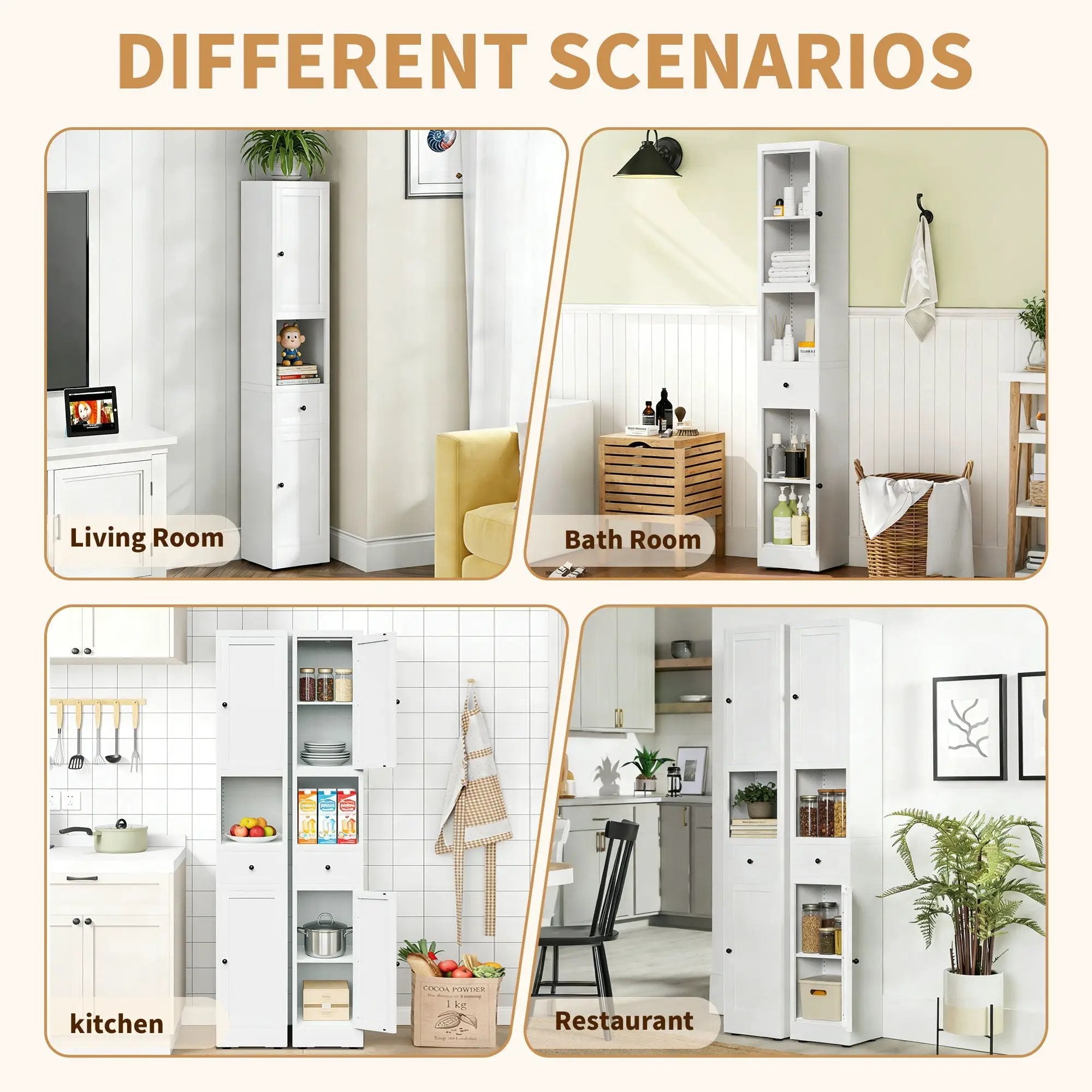 Tall Narrow Bathroom Cabinet With 5-Tier Storage, Adjustable Shelves, Freestanding - White by Unique Piece Furniture