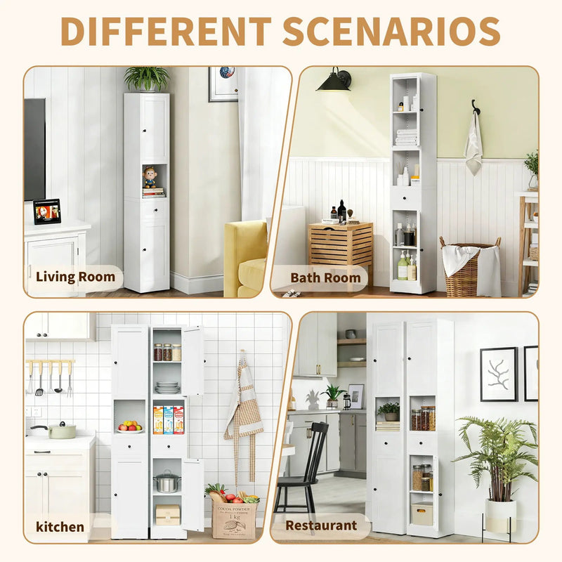 Tall Narrow Bathroom Cabinet With 5-Tier Storage, Adjustable Shelves, Freestanding - White by HouseOfZazla