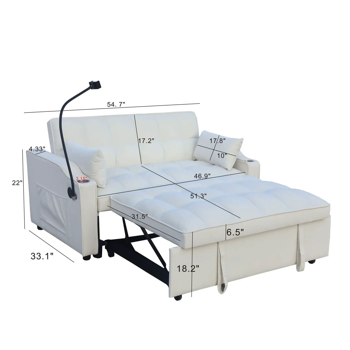 Modern Loveseat With Pullout Bed, Adjustable Reclining Backrest by HouseOfZazla