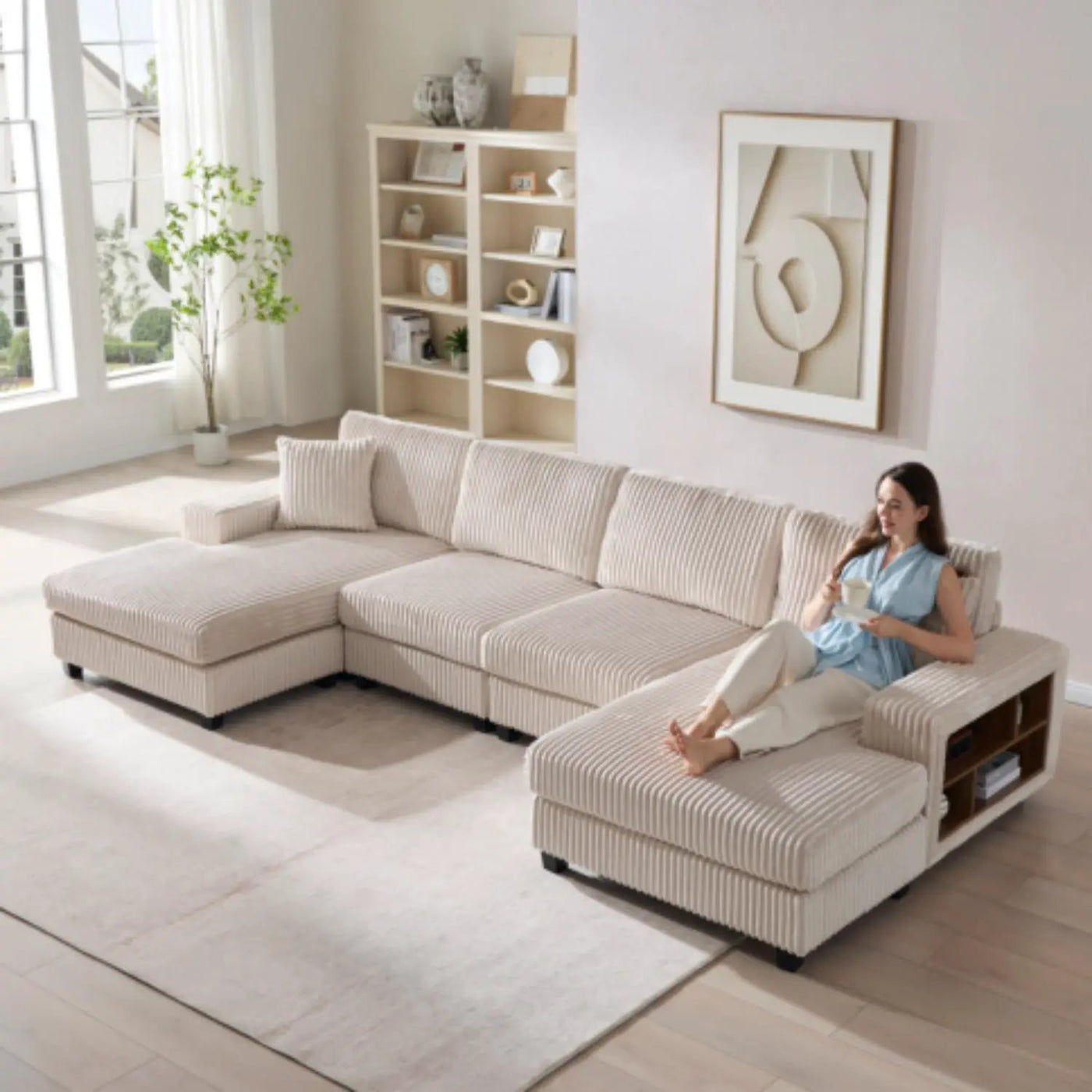 U-Shaped Convertible Sofa, 4 Seater Large Living Room Lounge by Unique Piece Furniture