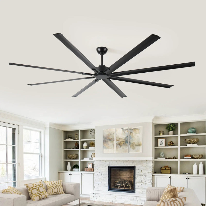 Industrial DC Motor Ceiling Fan, Large Ceiling Fan With 8 Reversible Blades, 5 Speed Remote Control, Home Or Commercial Ceiling Fans For Porch / Garage / Shop - Black by Unique Piece Furniture