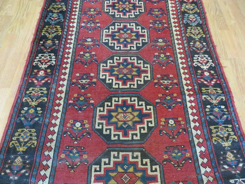 3' 3" X 10' Hand-Knotted Antique Handmade Caucasian Kazak Wool Runner Rug by Jewel Rugs