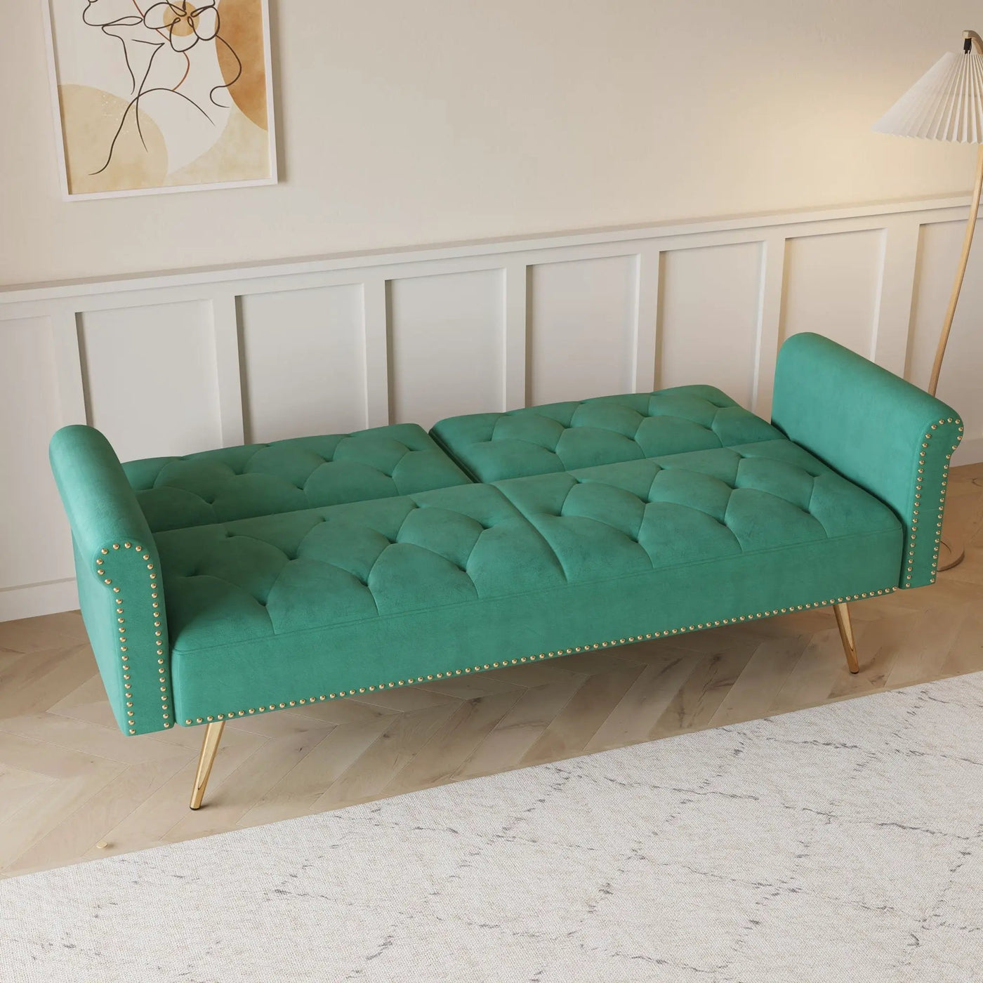 Luxurious Sofa Bed With Nail Head Trim And Matching Pillow by HouseOfZazla