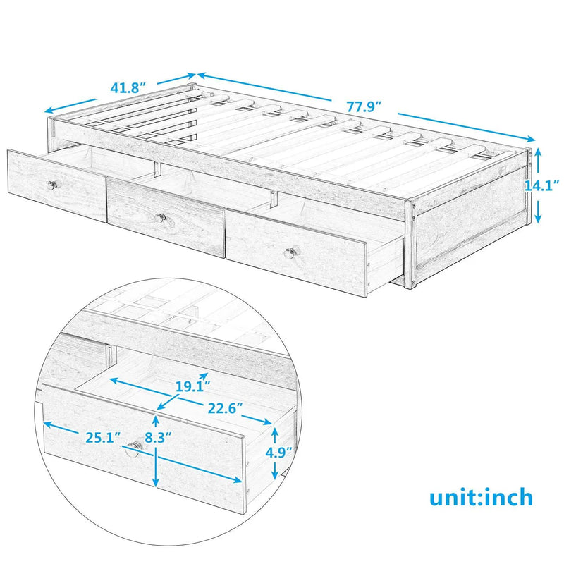 Twin Size Platform Storage Bed With 3 Drawers - White by Unique Piece Furniture