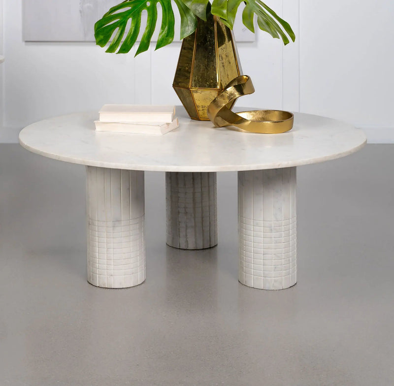 Astoria Round Genuine Marble Coffee Table White by Unique Piece Furniture
