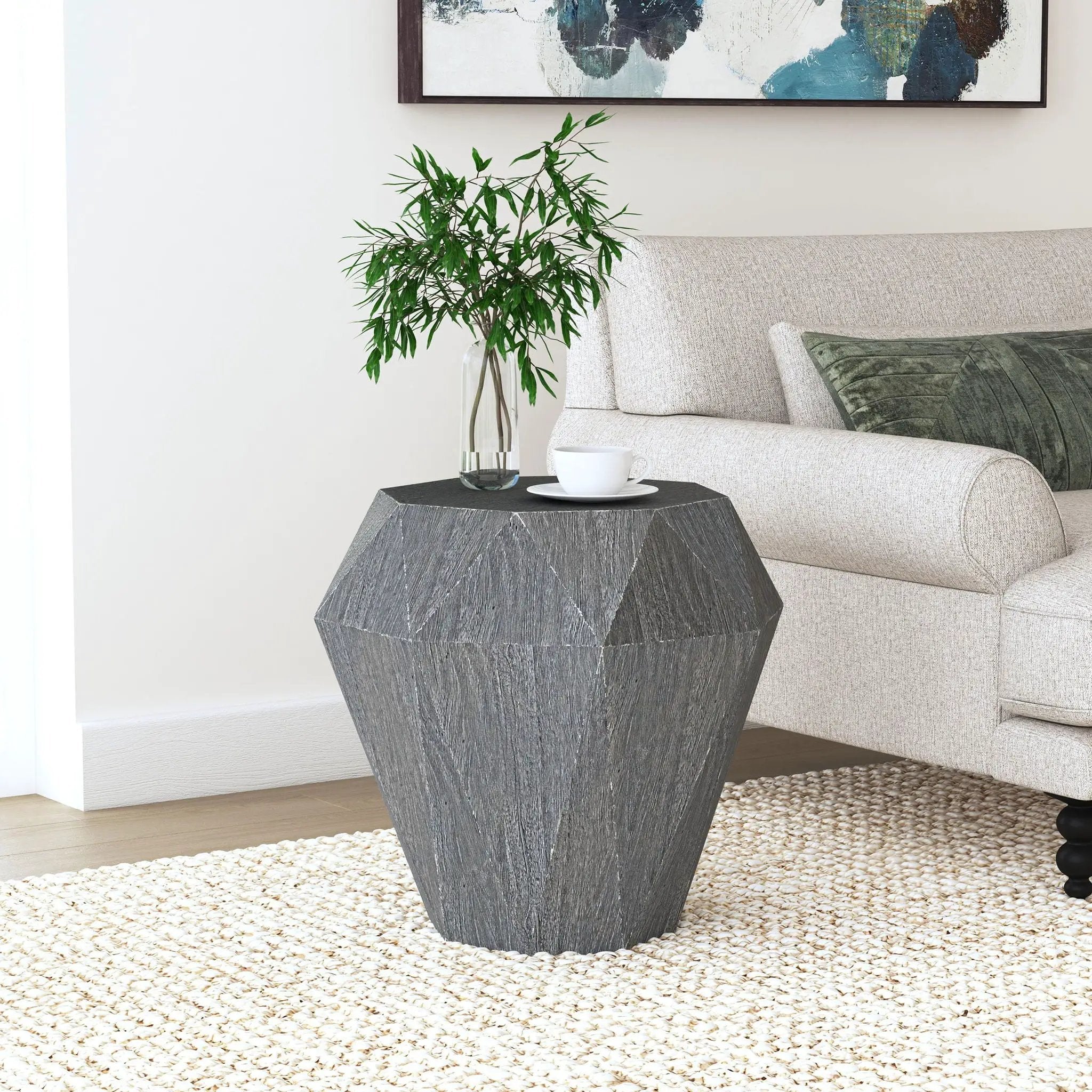 Jacinto Octagonal Solid Mango Wood Side Table Grey by Unique Piece Furniture