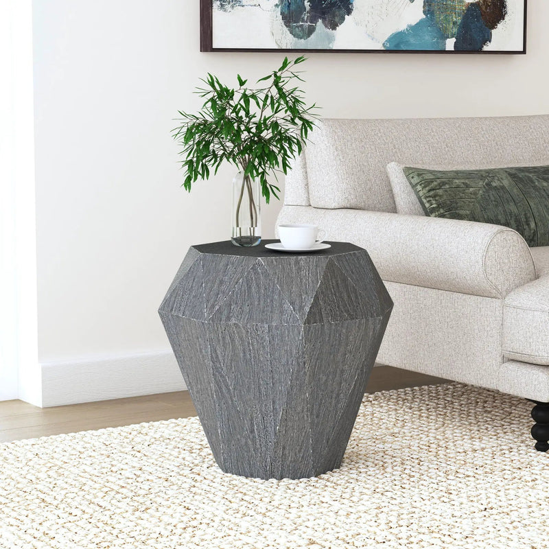 Jacinto Octagonal Solid Mango Wood Side Table Grey by Unique Piece Furniture