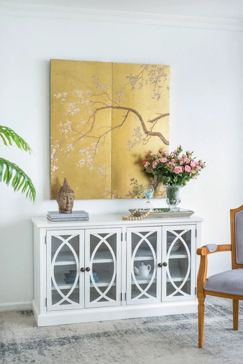 Cherry Blossom Wall Art Panels, Wall Decor For Living Room Dining Room Office Bedroom (Set of 2) - Gold by HouseOfZazla