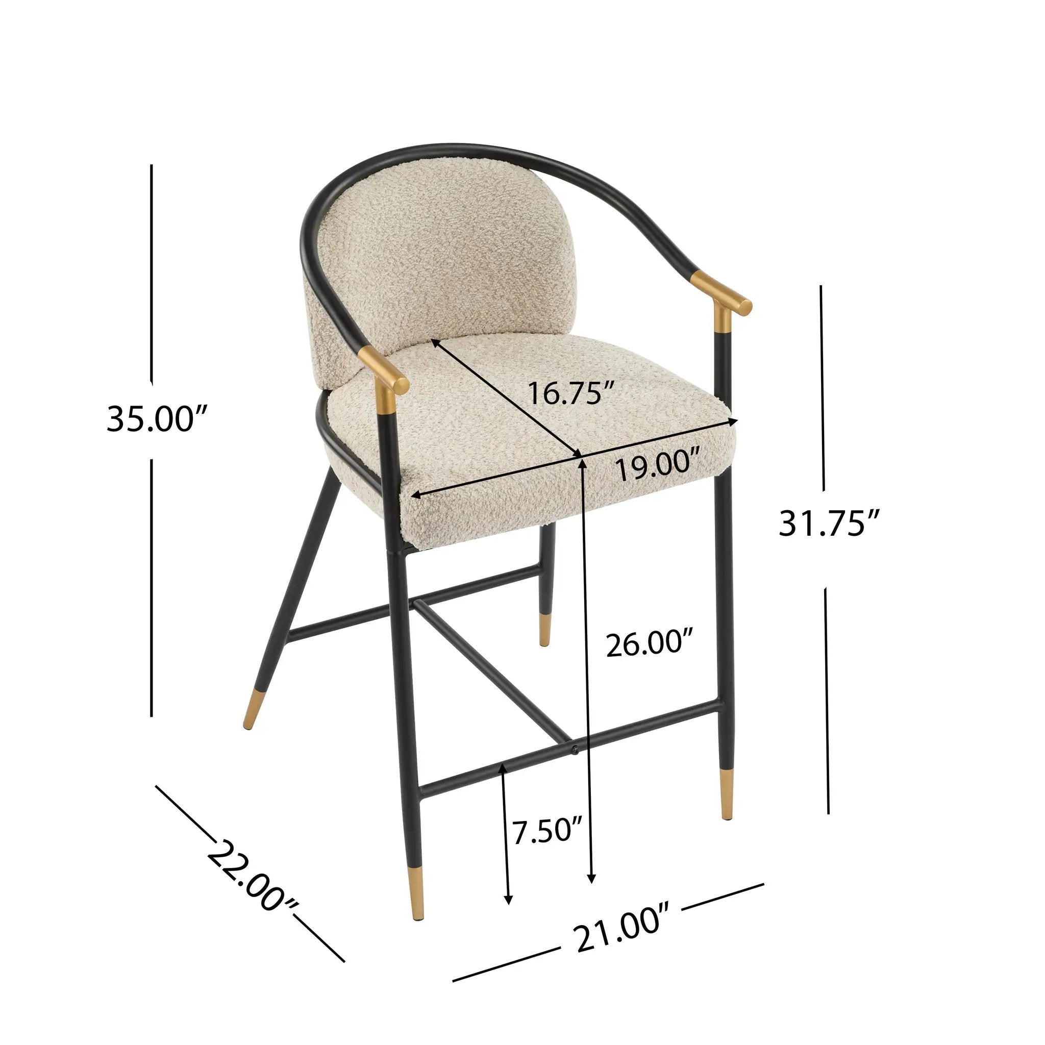 26" H Upholstered Counter Stool with Metal Frame (Set of 2) - Almond by HouseOfZazla
