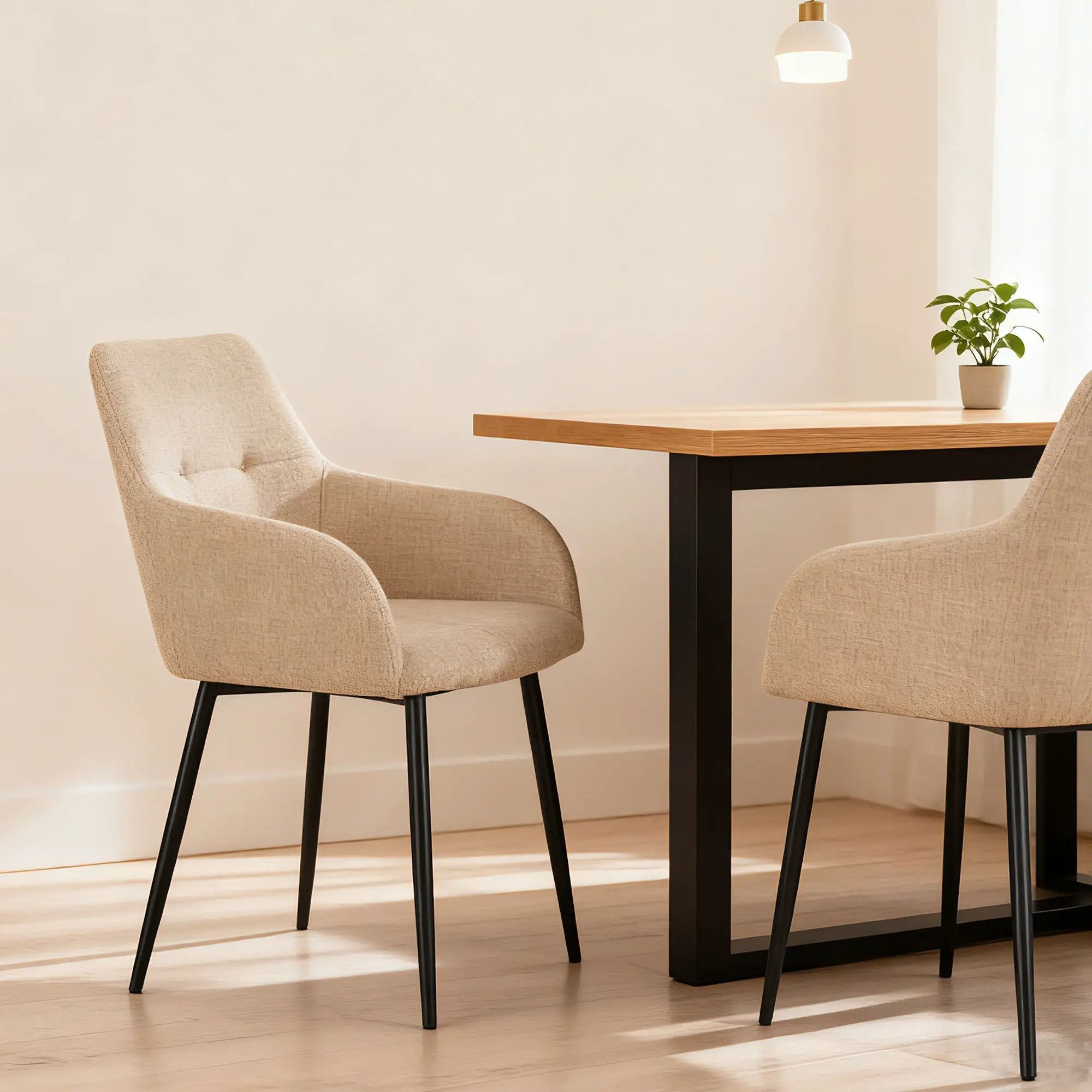 Dining Chair With Backrest And Wide Seat (Set of 2) - Beige by HouseOfZazla