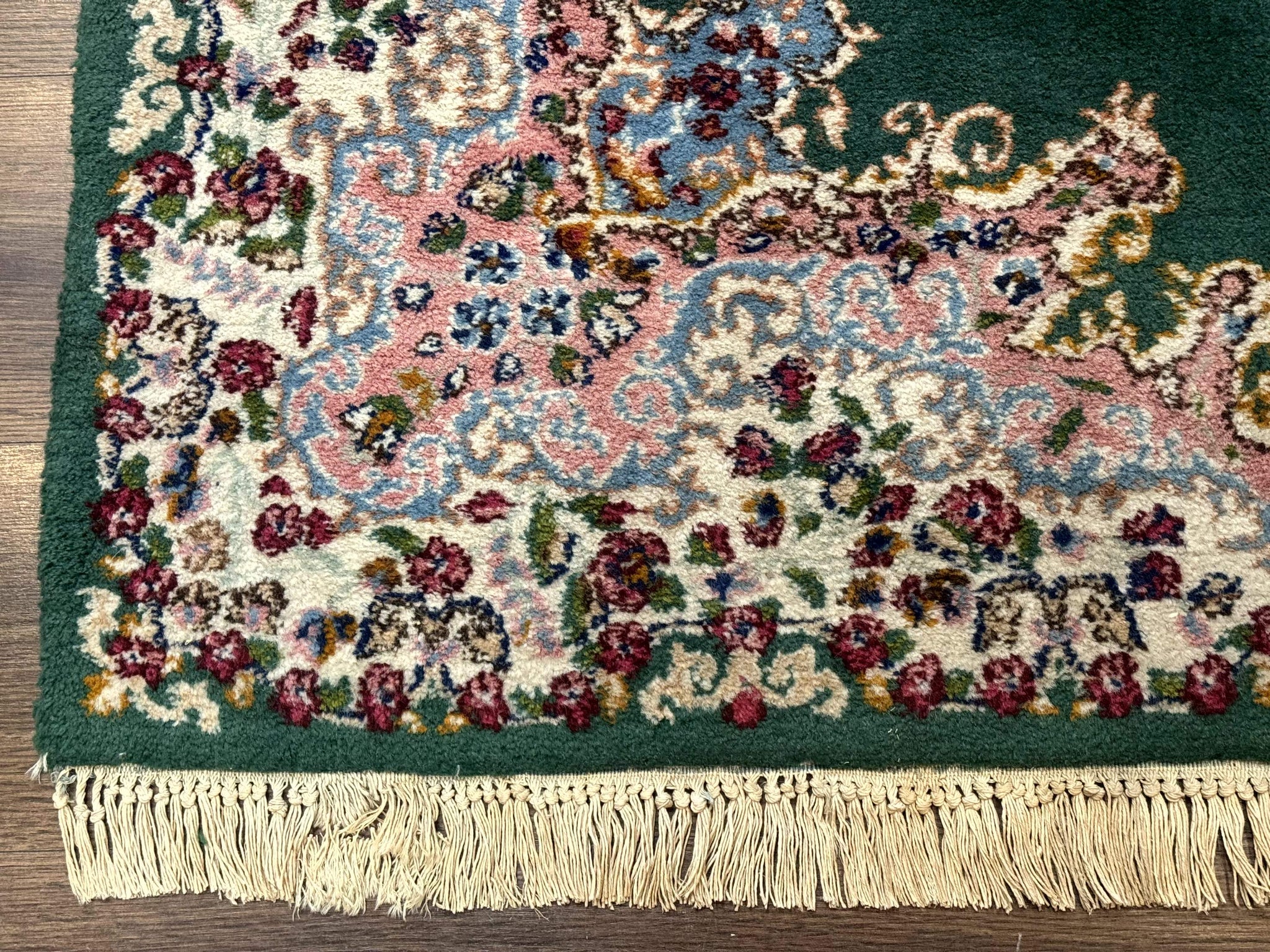 Persian Kerman Rug 4x6, Green Ivory Pink, Wool Vintage, Semi Open Field by Jewel Rugs