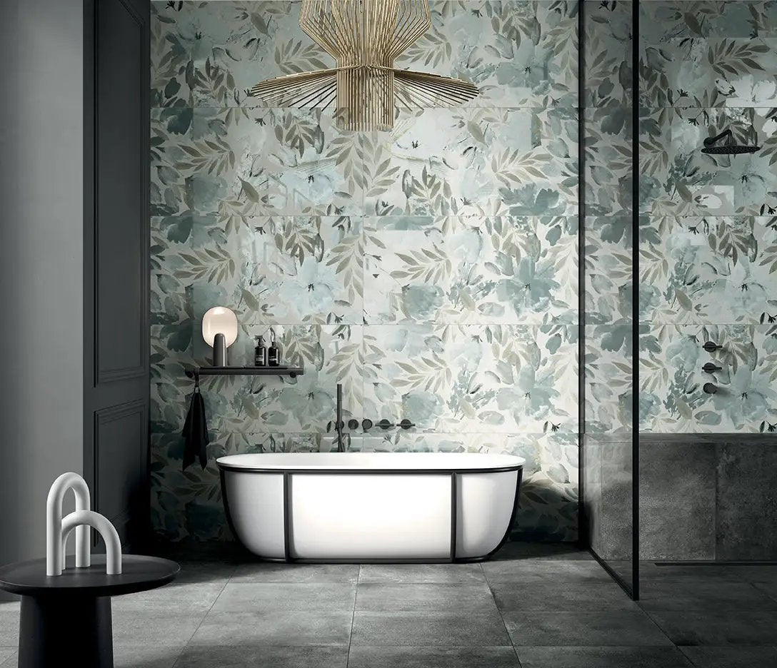 Deco Xl Blue Peony Look Porcelain Tiles 24x48 by landmarkceramics