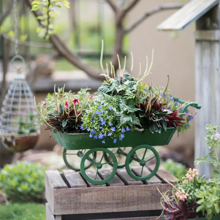 Decorative Planter Cart Green Metal Cart Planter by RusticReach