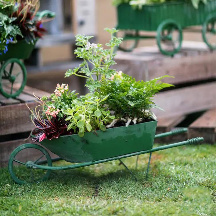 Decorative Planter Cart Green Metal Cart Planter by RusticReach