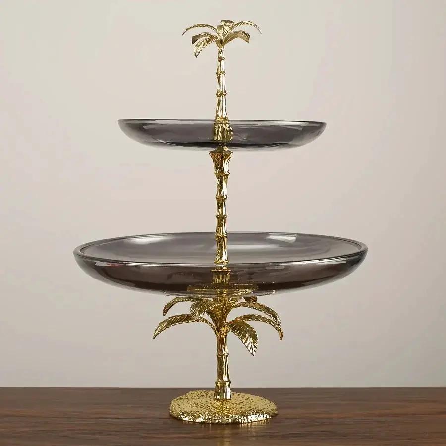 Decorative Tray - Golden Metal Two-Tier by House Of Avana
