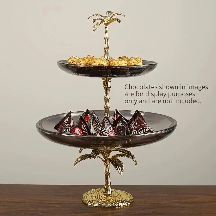Decorative Tray - Golden Metal Two-Tier by House Of Avana