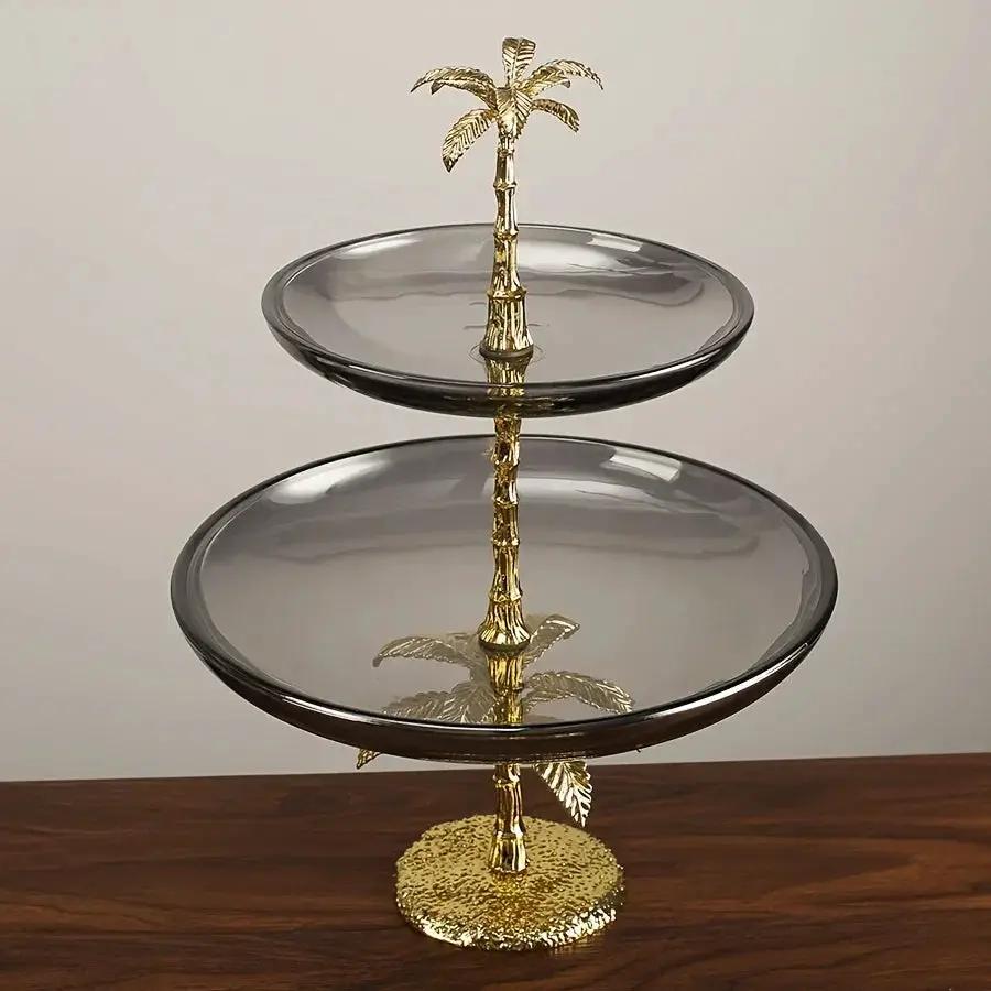 Decorative Tray - Golden Metal Two-Tier by House Of Avana
