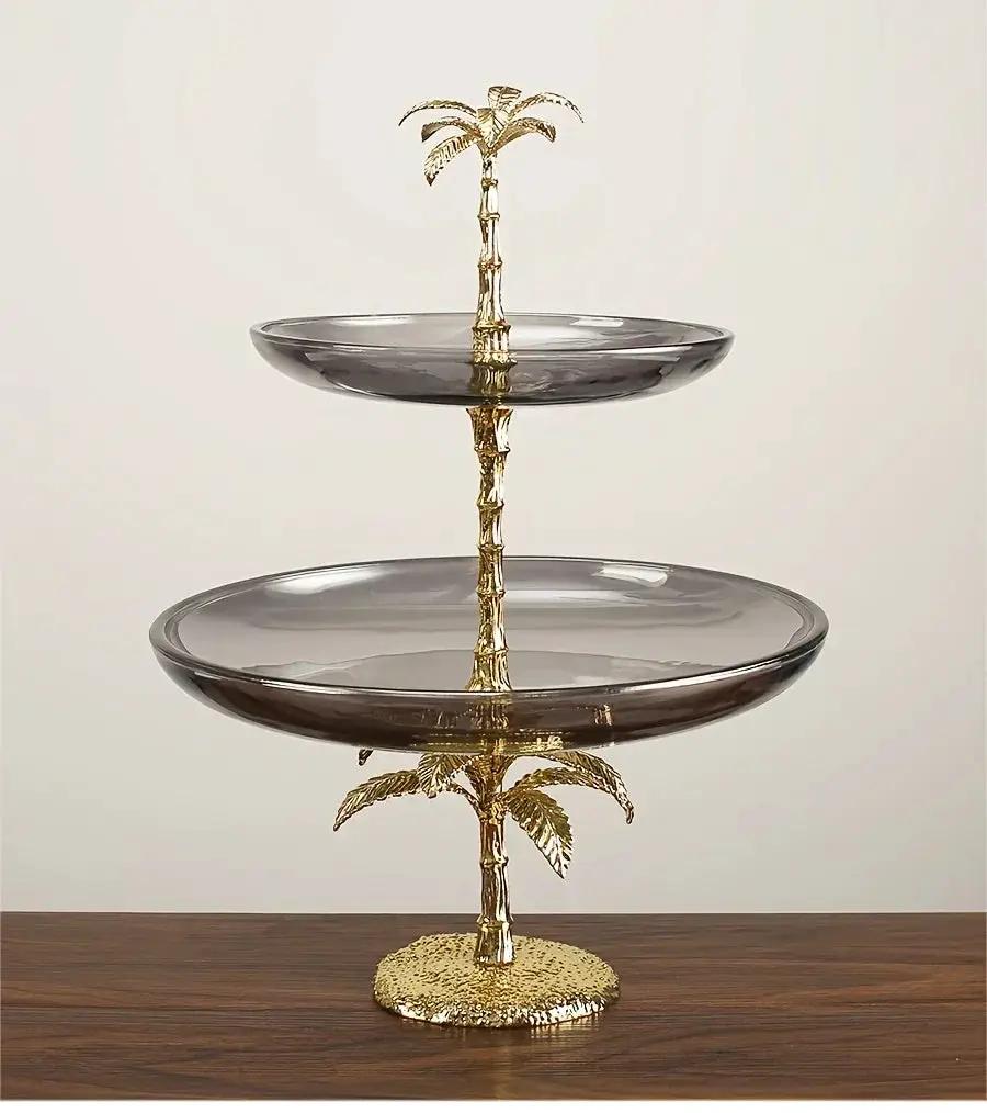 Decorative Tray - Golden Metal Two-Tier by House Of Avana