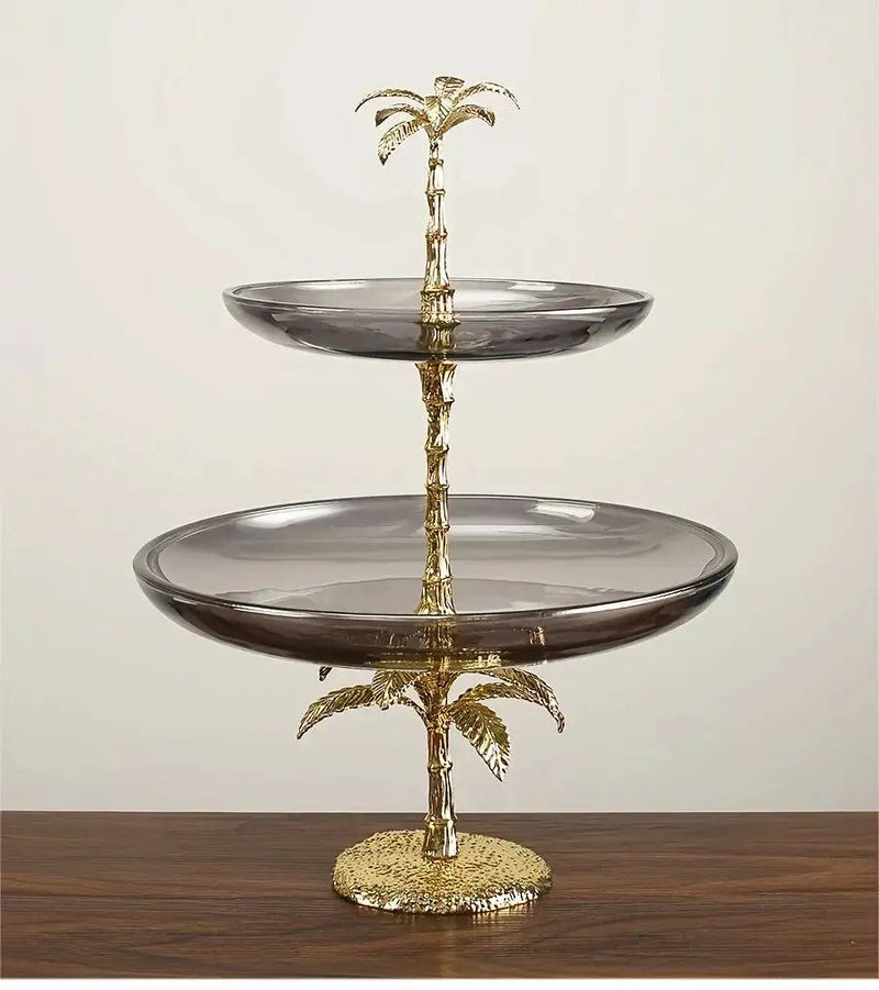 Decorative Tray - Golden Metal Two-Tier by House Of Avana
