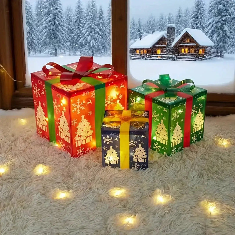 Decorative Wooden Set of 3 Lighted Christmas Gift Boxes by House Of Avana