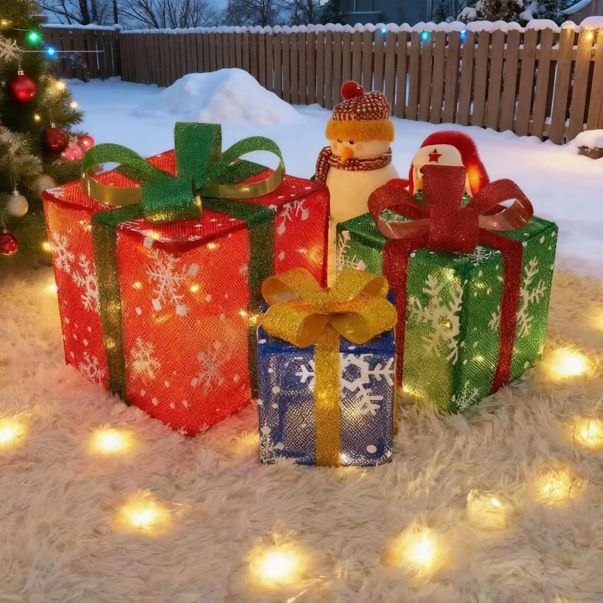 Decorative Wooden Set of 3 Lighted Christmas Gift Boxes by House Of Avana