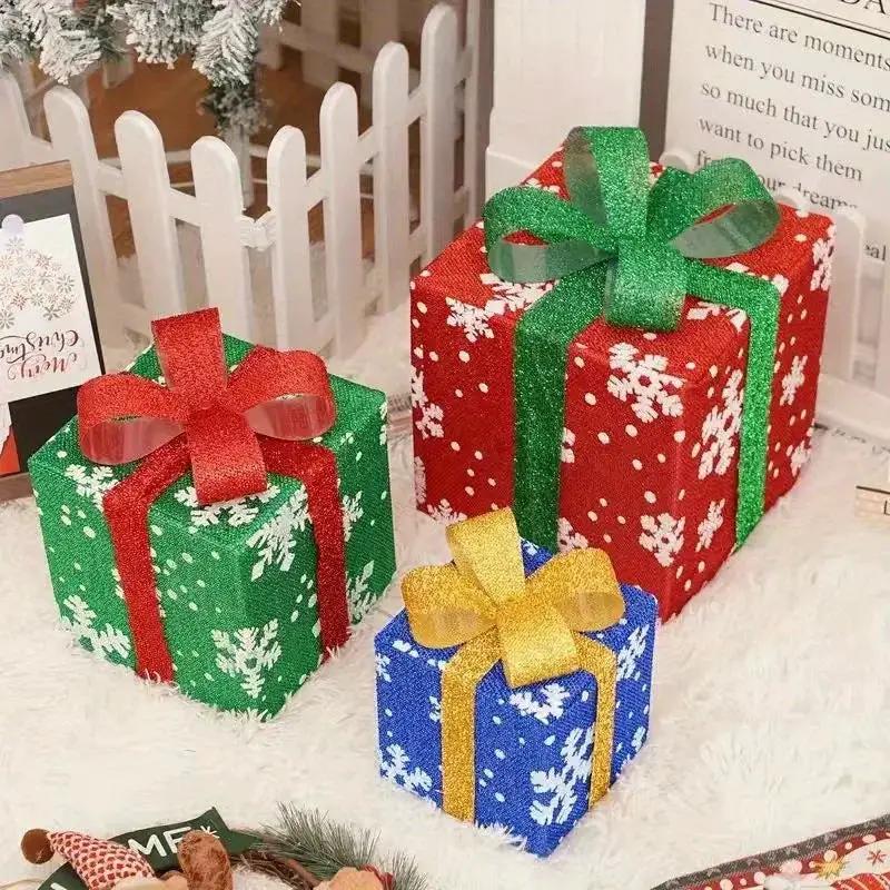 Decorative Wooden Set of 3 Lighted Christmas Gift Boxes by House Of Avana