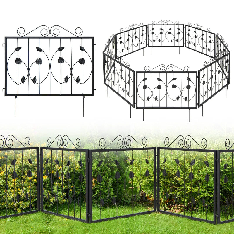 Decorative Garden Fence with 8 Panels Animal Barrier-Black by DirectDeals