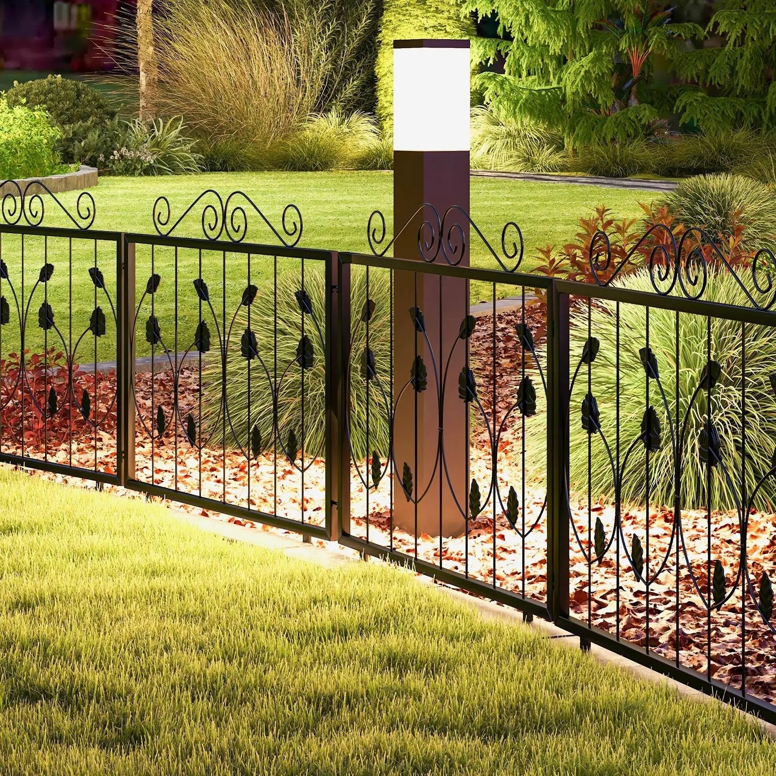 Decorative Garden Fence with 8 Panels Animal Barrier-Black by DirectDeals