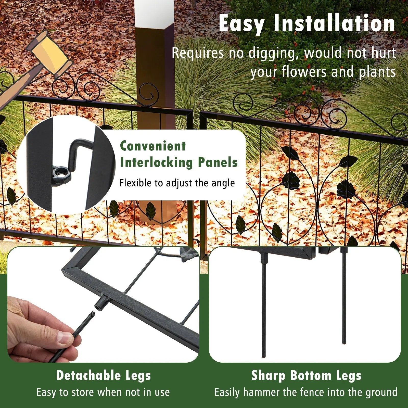 Decorative Garden Fence with 8 Panels Animal Barrier-Black by DirectDeals